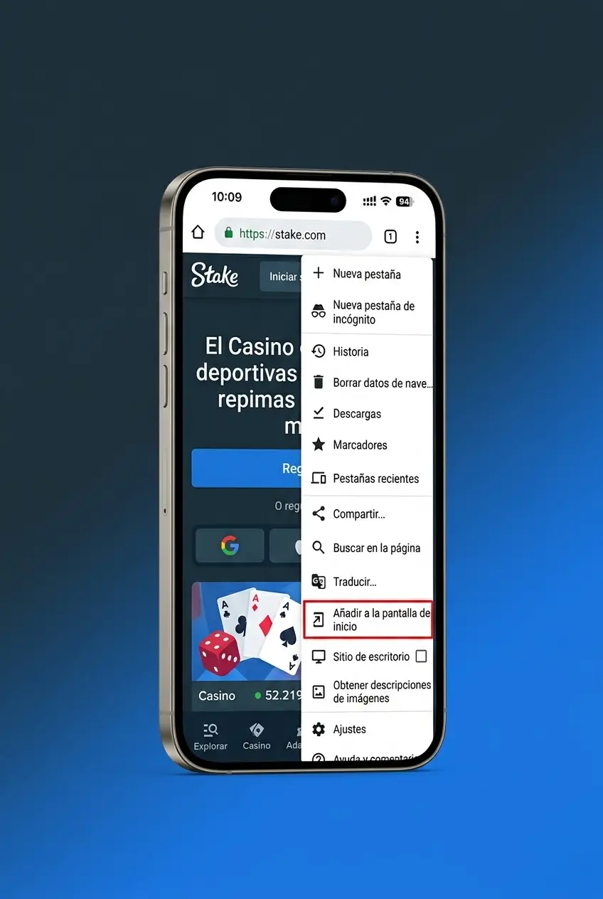 Guía para instalar la app PWA de Stake en Android con Chrome, sin descargas desde tienda de aplicaciones