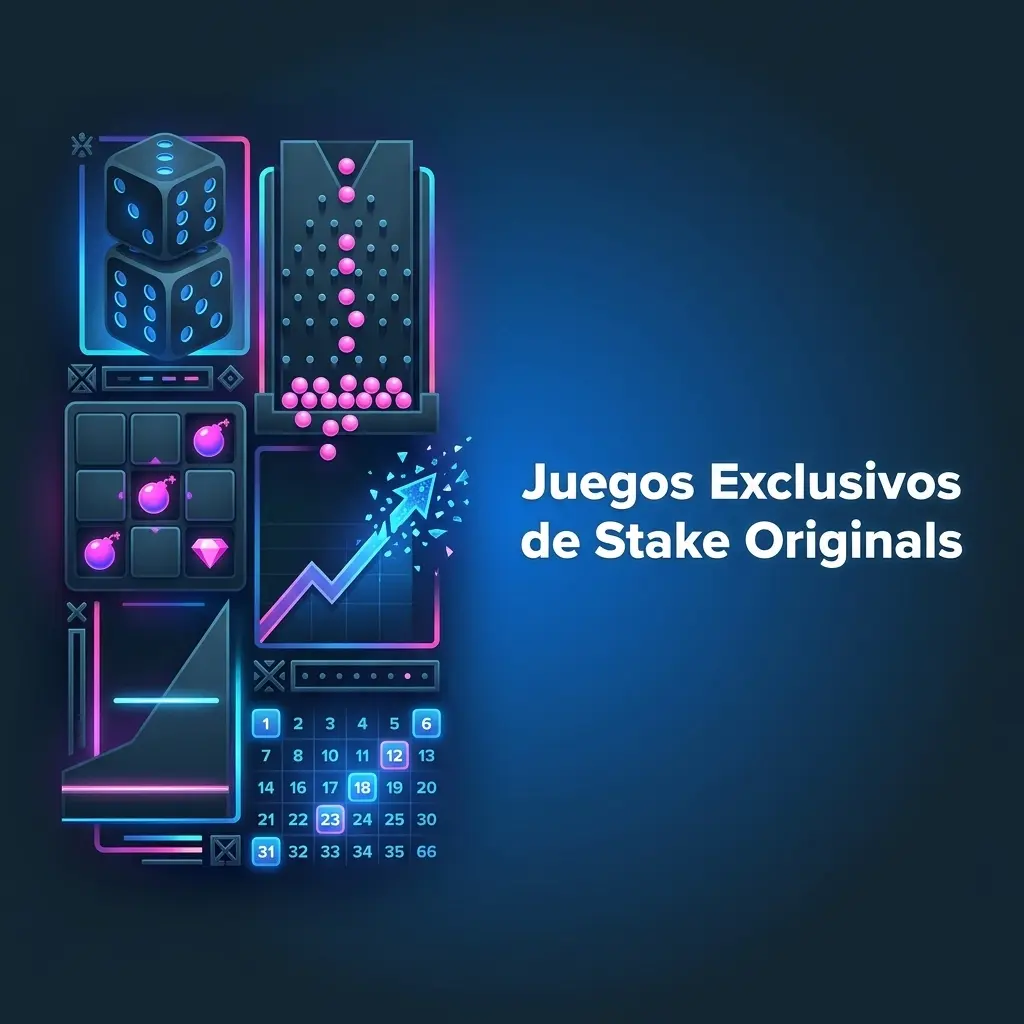 Juegos exclusivos de Stake Originals: Dice, Plinko, Mines, Crash, Limbo y Keno con RTP de hasta 99%