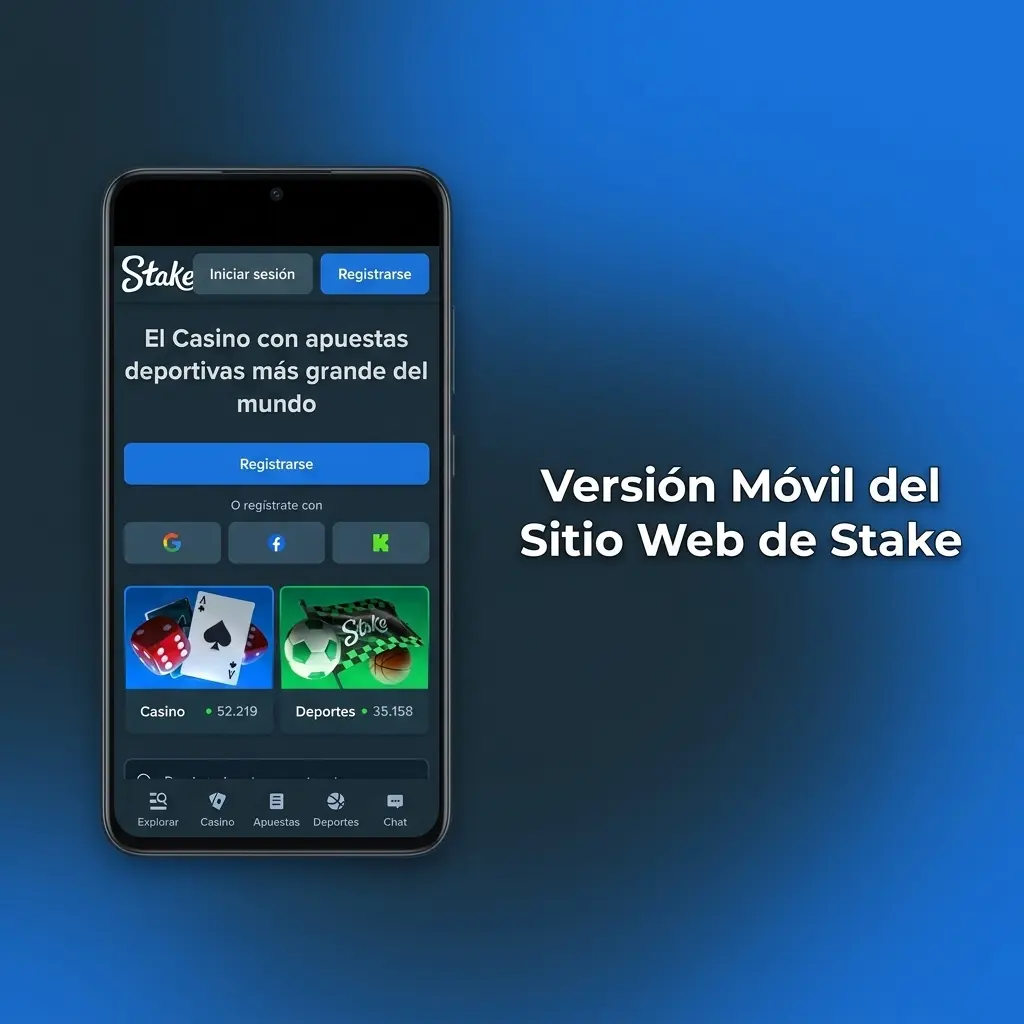 Versión móvil del sitio web de Stake accesible desde cualquier navegador sin instalación para jugadores de Argentina