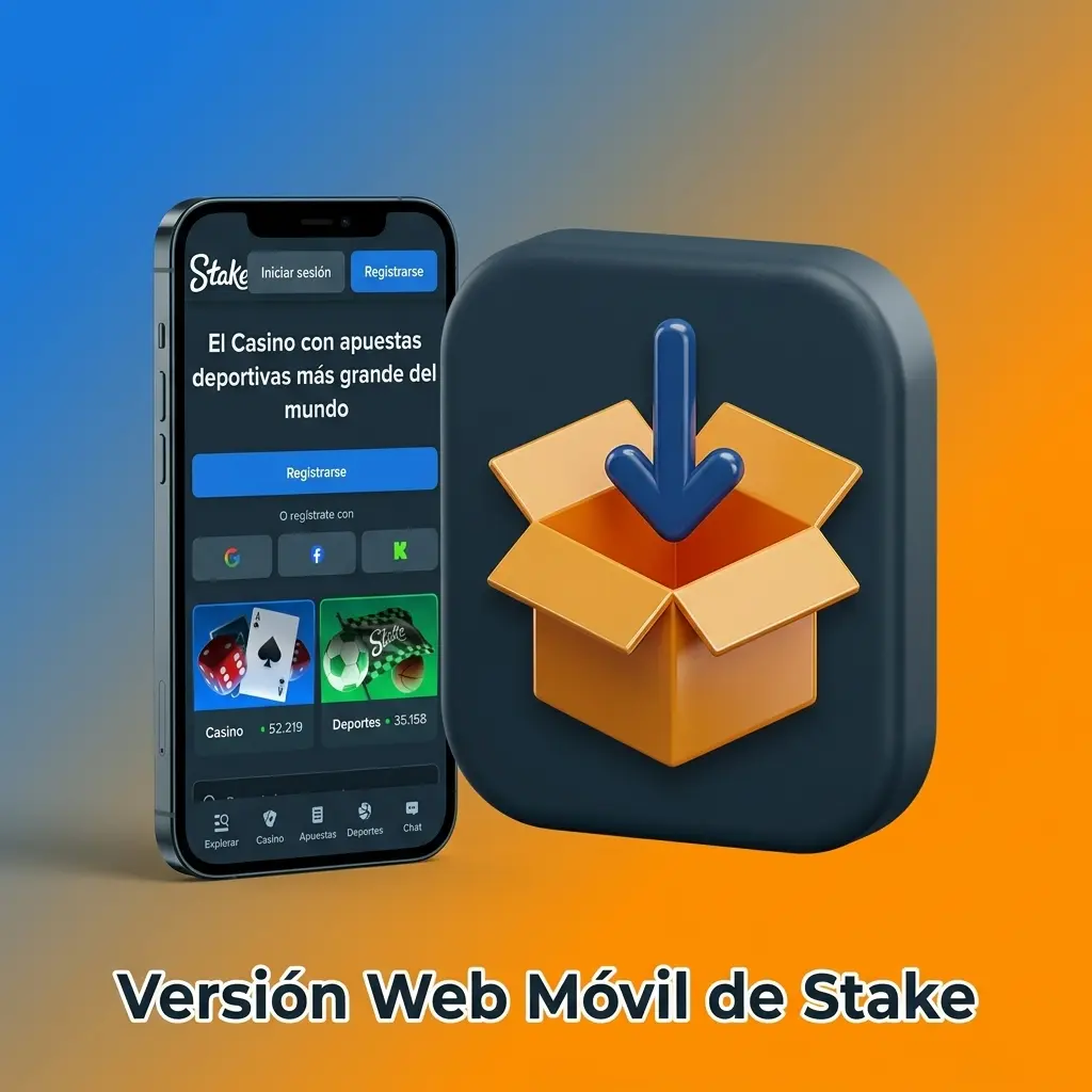 Versión web móvil de Stake optimizada para smartphones y tablets con acceso a más de 3.000 juegos de casino